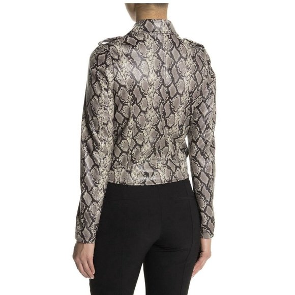 NTW Coffee Shop Faux Leather Zippered Moto Jacket Python Sz XL - Picture 2 of 3